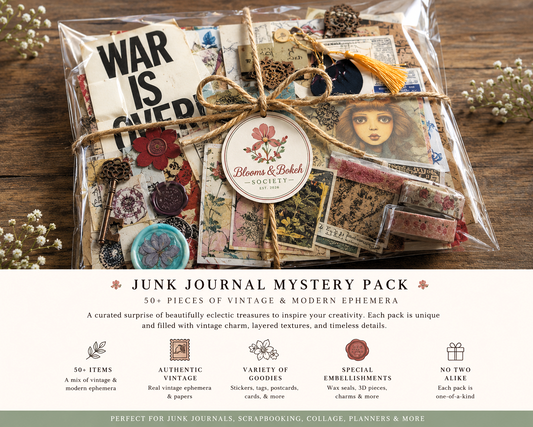 Junk Journal Mystery Pack with 50+ pieces of vintage and modern ephemera